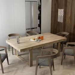 Dining Table for 8-10 People, 86.6-Inch Rectangular Wood Kitchen Table with Thicken Tabletop 