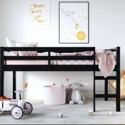 New Inbox Junior Wood Loft Bed, Black, Twin
