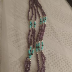 Amethyst Turquoise 3 Strand Neckless Silver Clasp