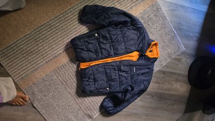 Patagonia Kids Youth Medium 10 Navy Quilted Puffer Jacket Orange Lining