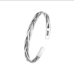 925 Sterling Silver Skinny Cuff Band Bracelet Gift