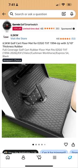 iLSKW Golf Cart Floor Mat | EZGO TXT | Black | Brand New