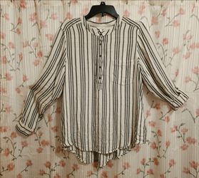 Lucky Brand Textured Roll Tab Top Sz L Cotton Viscose Pocket Pullover Tunic NEW!