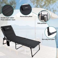 Set of 1 Outdoor Folding Lounge Chair Padded for Adults 264Ibs Patio Chaise Lounge Cha..