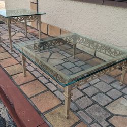 Outdoor Glass Top Coffee Table And Side Table 