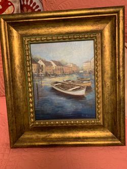 Framed Canal Scene Art Print Gold Frame