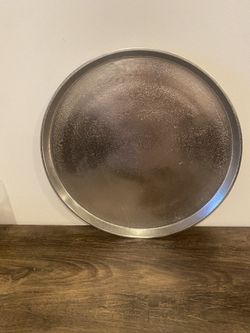 Crate & Barrel Distressed Iron Silver Color Round Tray 16" In Diameter 