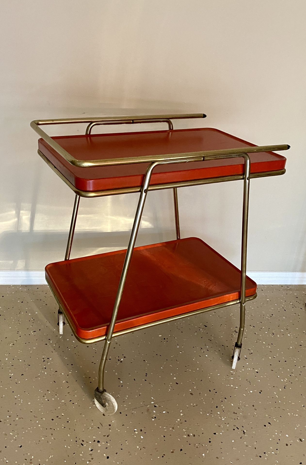 Vintage Mid-Century Hamilton Cosco Red Rolling Bar Cart / Serving Cart