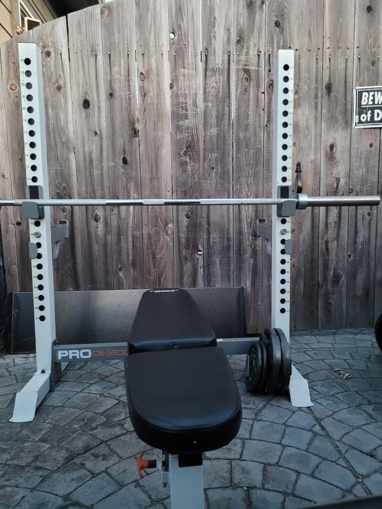 bench press squat rack n weights