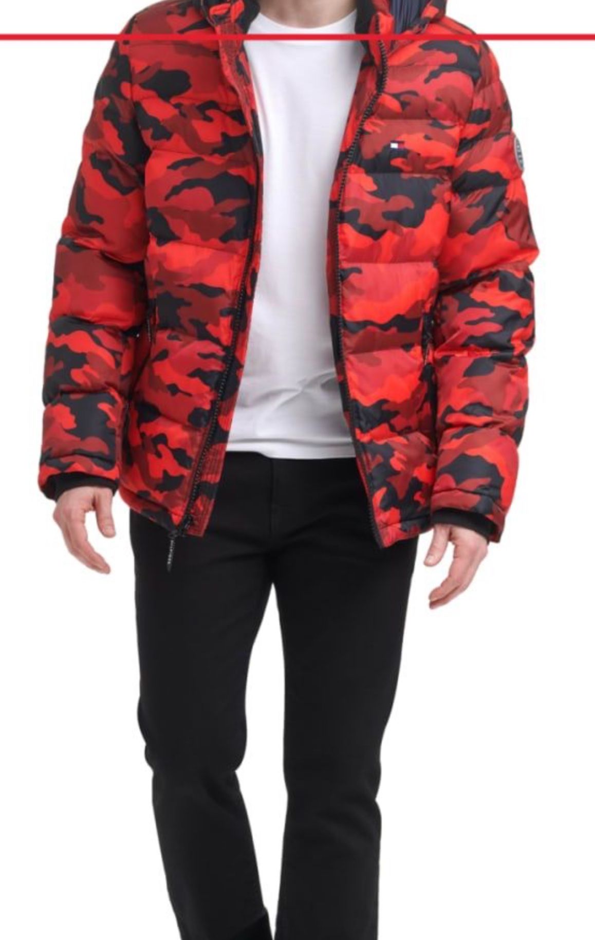 **🌟For Sale: Tommy Hilfiger Red Camo Puffer Jacket - Size XL (Brand New with Tags!)🌟**