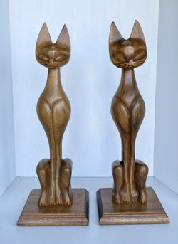 Mid Century Modern Wooden Cats 23.5” Tall