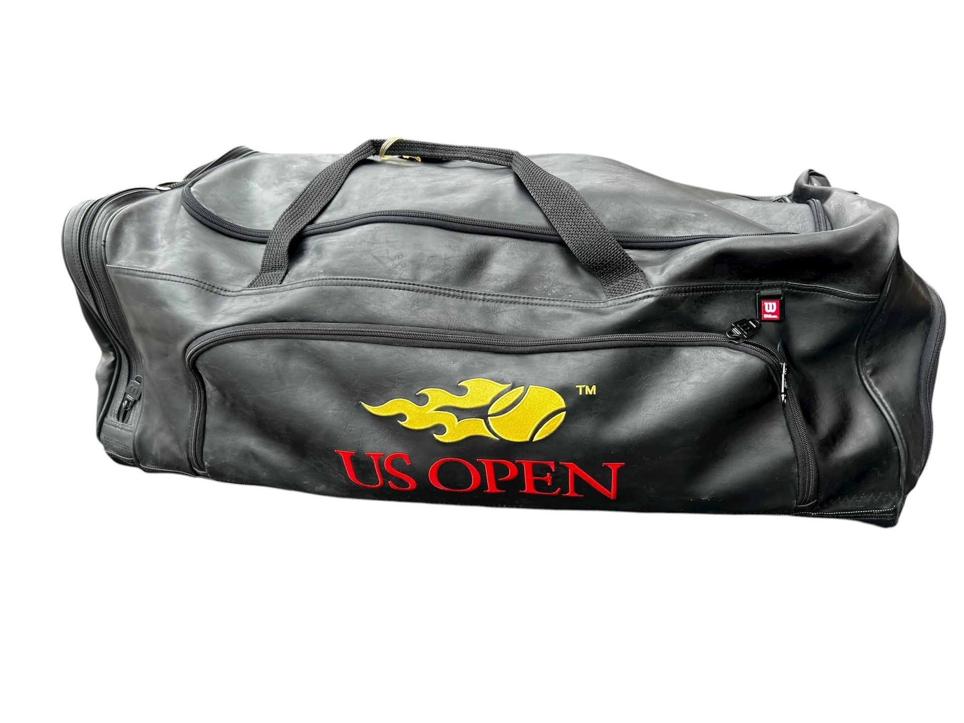 Wilson US Open Tennis Leather Holdall Black Travel Gym Duffel Bag Embroidered. 32x13x13in