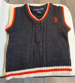 U.S. Polo Assn. Boys Sweater Vest 3T Gray Orange Cable Knit V-Neck