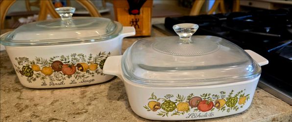 Set of 2 Spice of Life casserole dishes with Pyrex lids