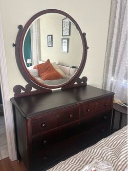 Vintage wood dresser with mirror