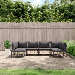 6 Piece Patio Lounge Set with Cushions Anthracite Poly Rattan, Sleeper Sofa, Recliner Sofa Set, Living Room Furniture, Luxurious and Comfortable Sofas