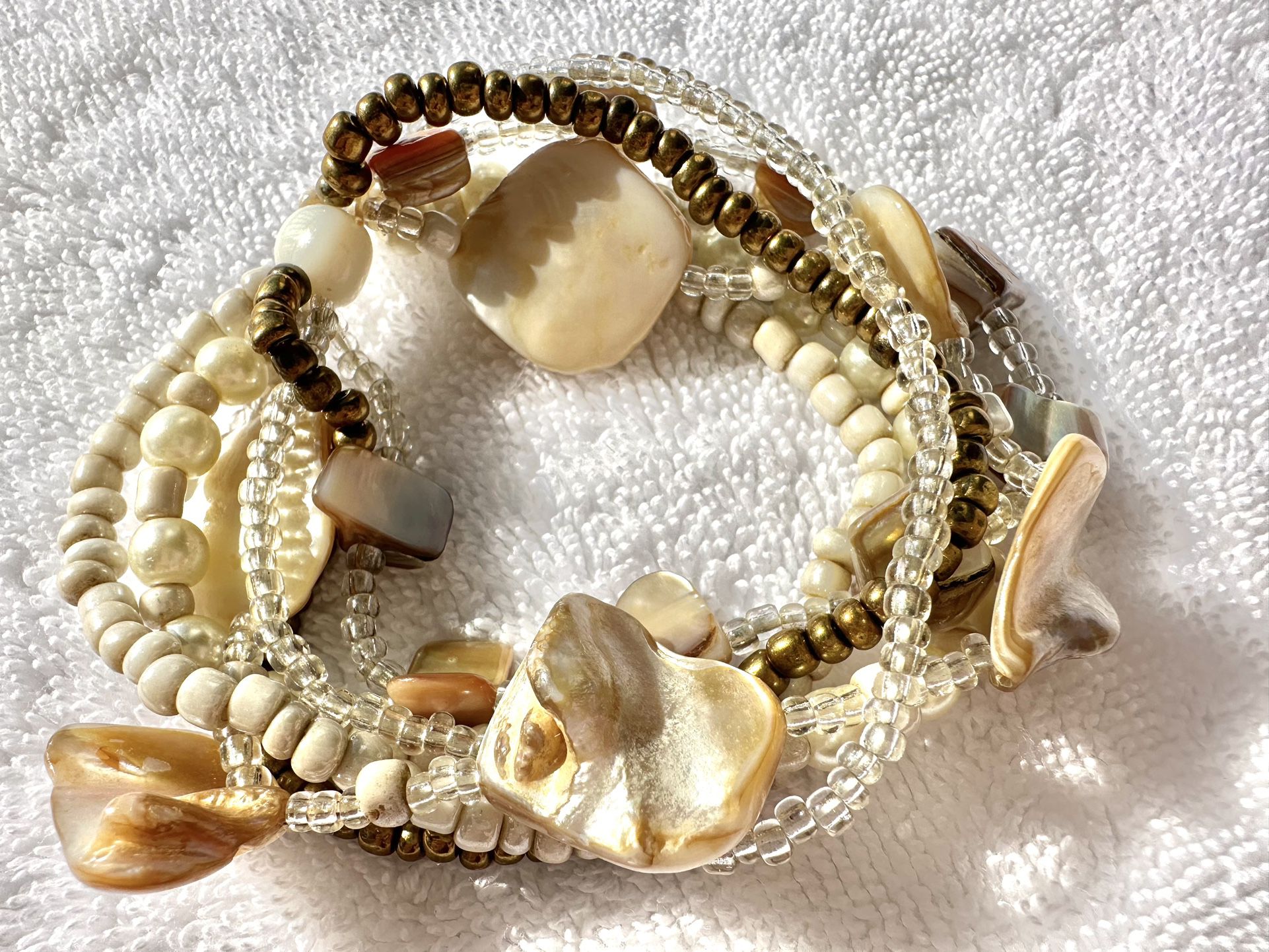 White and Brown Seashell Stretch Multi Layer Bracelet