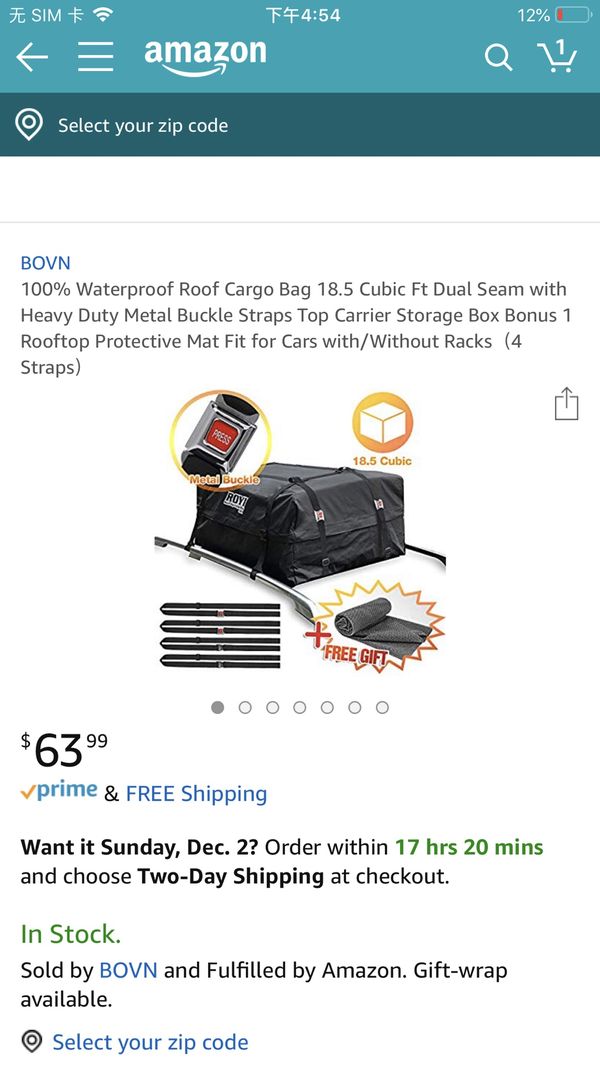 100/% Waterproof Roof Cargo Bag 18.5 Cubic Ft Dual Seam with Heavy Duty Metal Buckle Straps Top Carrier Storage Box Bonus 1 Rooftop Protective Mat Fit for Cars with//Without Racks(4 Straps) BOVN 4350438891