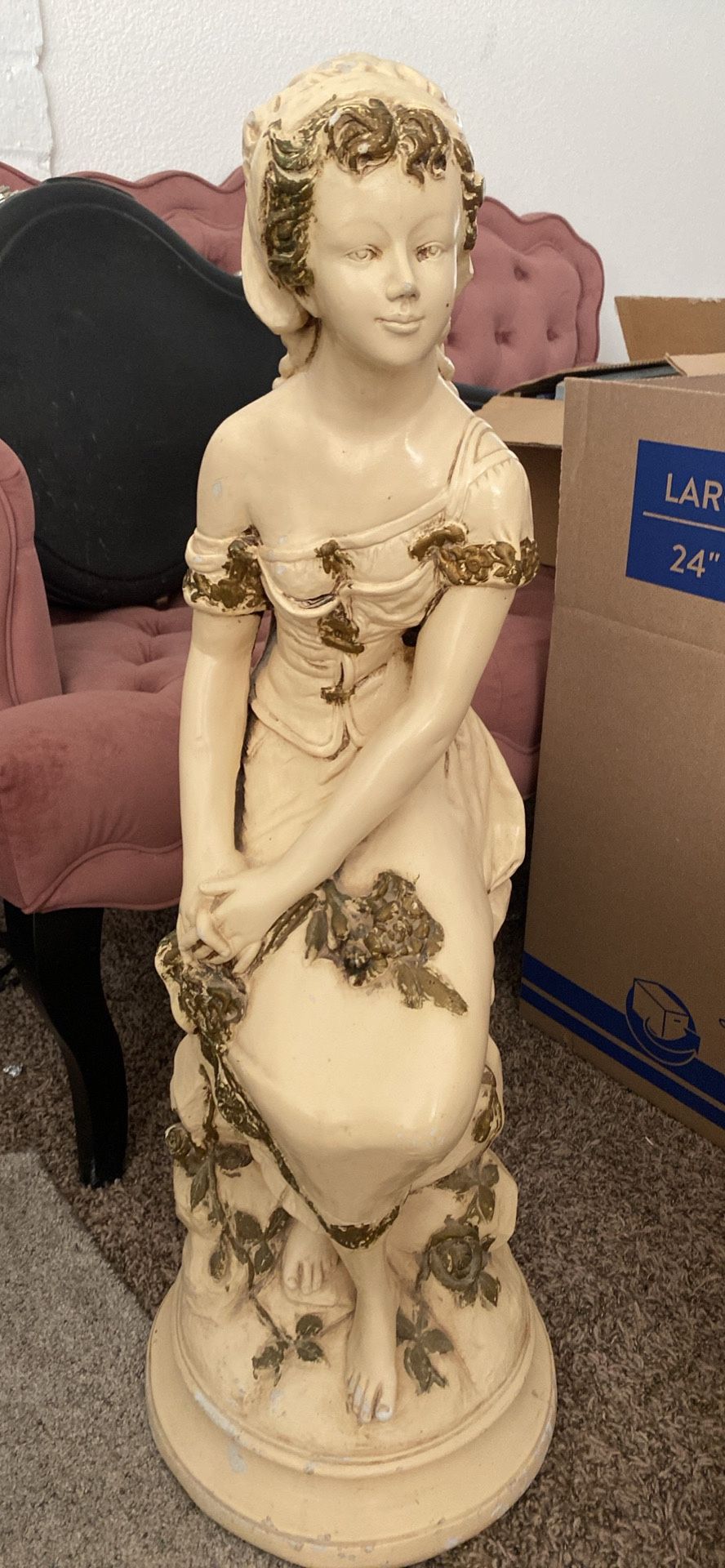 Vintage Girl With Flowers Statue