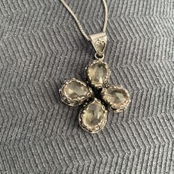 Crystal Quartz Pendant.  925 Sterling Silver Necklace 15” Long.  Known  as Master Healer. 
