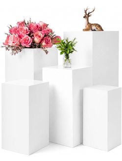 BreezeHug 5 Pcs Square Pedestal Stands for Party, Metal White Display Stands Pillars for Wedding Bridal Ceremony Baby Shower Birthday Party Decoration