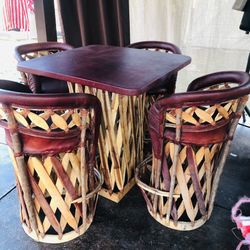 Traditional Mexican Equipal Bar Stool And Table Set