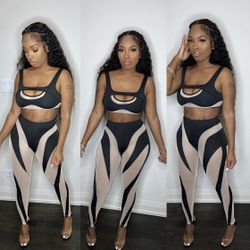 Black Mesh Two Piece Legging Set 