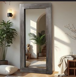 Mirror With brown Leather Ottoman 