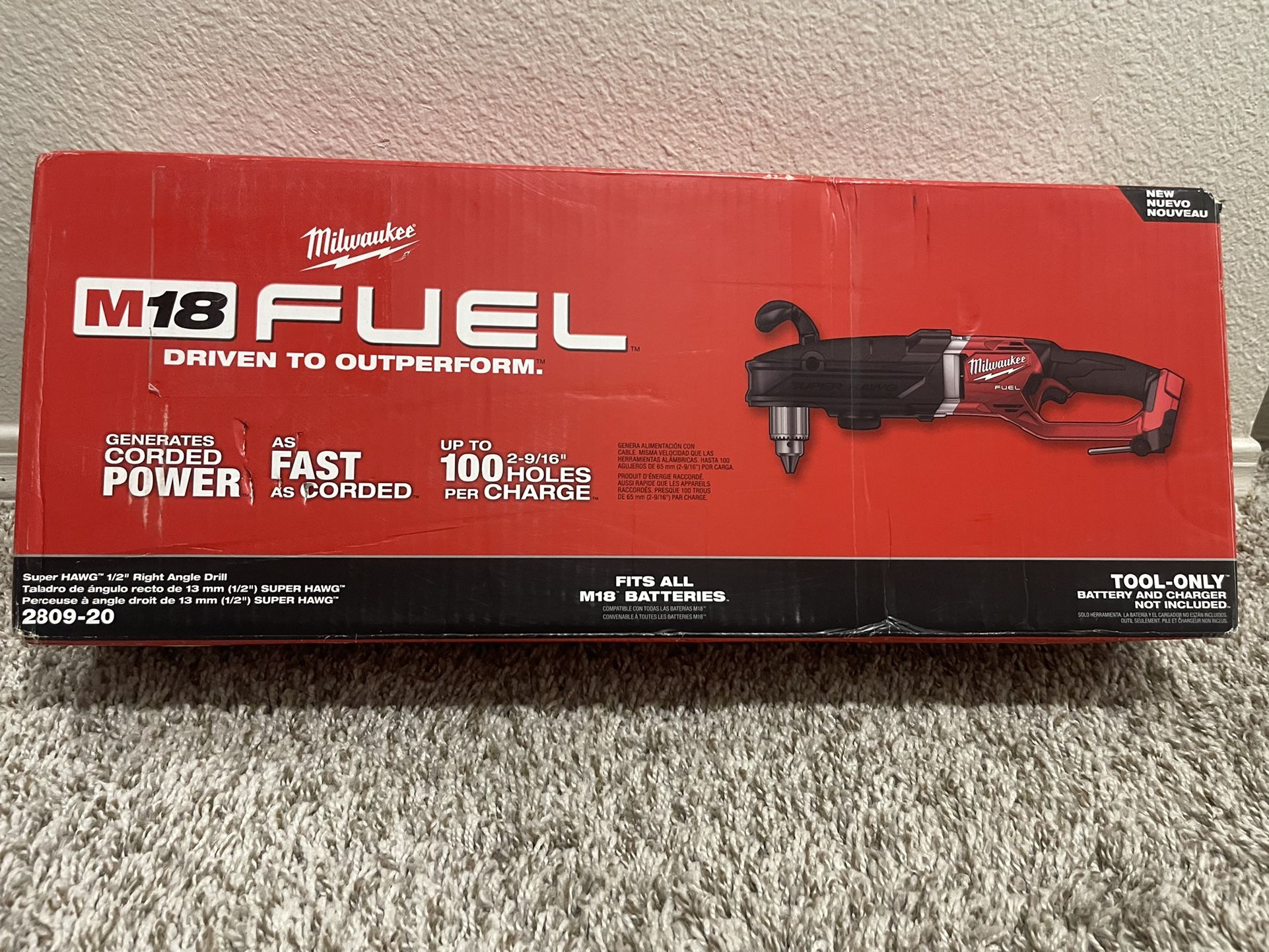 Milwaukee M18 FUEL 18V Lithium-Ion Brushless Cordless GEN 2 SUPER HAWG 1/2 in. Right Angle Drill (Tool-Only)