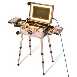Brand new rose, gold vanity, rolling make up case
