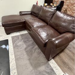 Arhaus Brentwood 2-Piece Leather Sectional with Chaise (Anilina Cocoa)