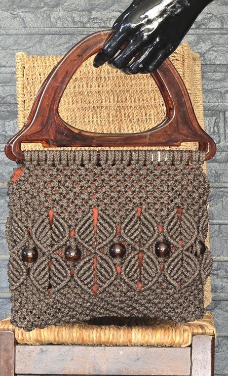 Accepto Craft Bakelite and Hemp Knit Handbag