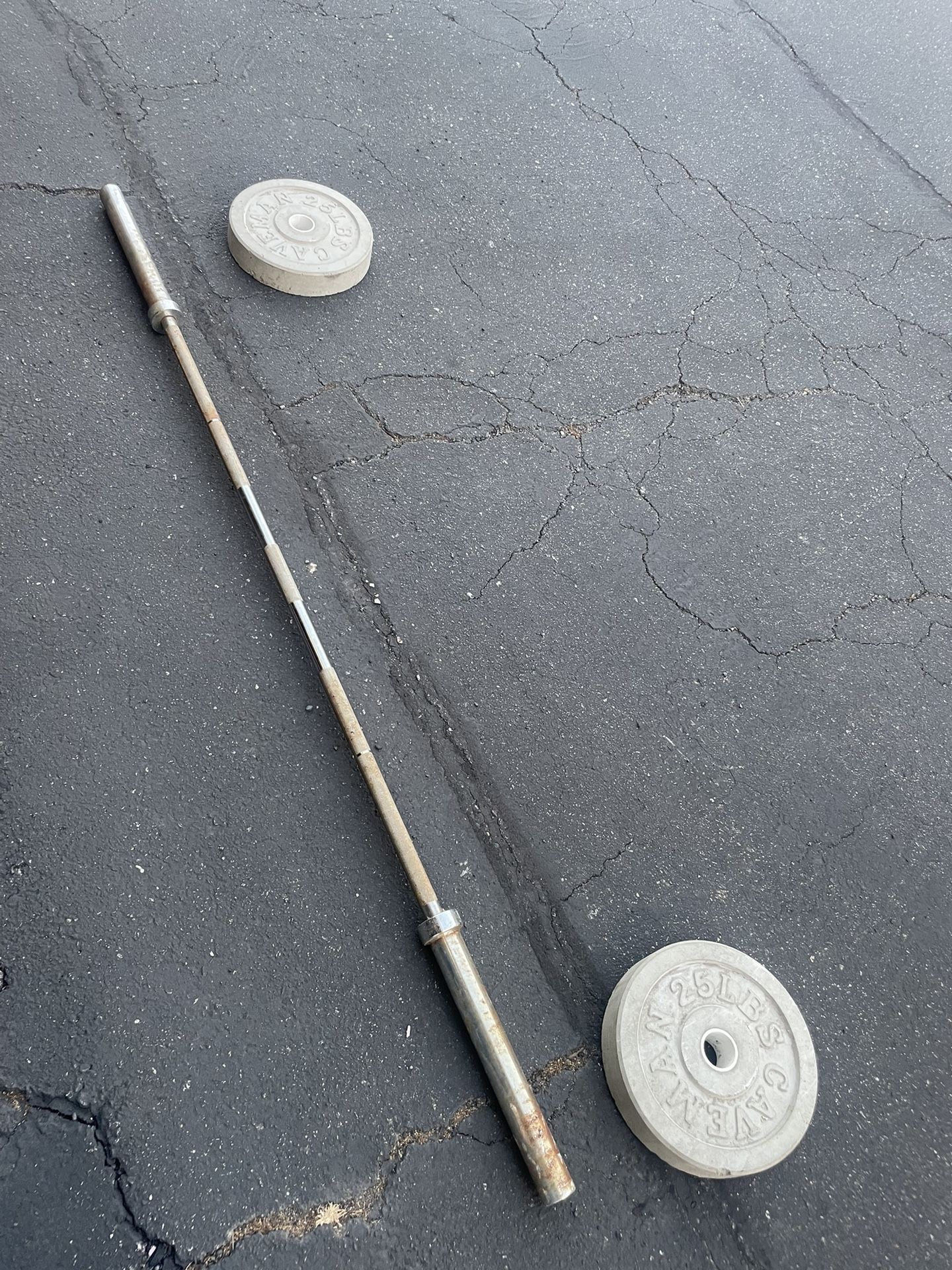 7ft Olympic Bar With 25 Lbs Concrete Plates - $90 OBO