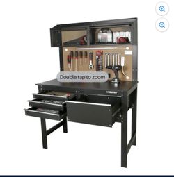 WORKPRO 2-in-1 48-inch Workbench and Cabinet Combo with Light, Steel, Wood
