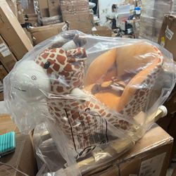 Kids Plush Ride-On Rocking Horse Toy Giraffe Style with Song for 18-36 Months, Brown 54-0011
