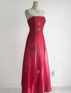 Vintage Morgan & Co. Red Ombre Strapless Fuchsia Embroidered Evening Gown