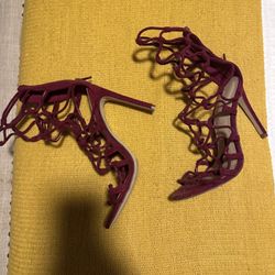 Wine Color Heeled Gladiator Sandals 7.5