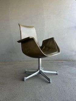 Vintage 60s MCM Mid Century Modern Fabricius Kastholm Leather Tulip Chair in Olive