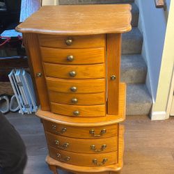 Solid Wood Jewelry Box Full Of Jewelry