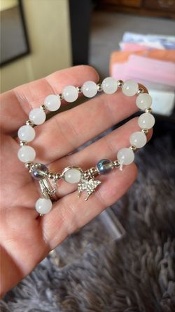 White Bead Bracelet with Butterfly Charm