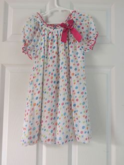 George White Polka Dot Nightgown with Pink Bow girla Size 7T