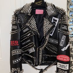 AZALEA WANG ACDC STUDDED PATCHWORK MOTO JACKET SOLD OUT EVERYWHERE 