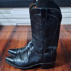 Lucchese 1883 SNIP TOE BLACK Leather Pull On Cowboy Western Boots Size 9.5 B USA
