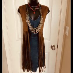 Brown Long Fringe Vest