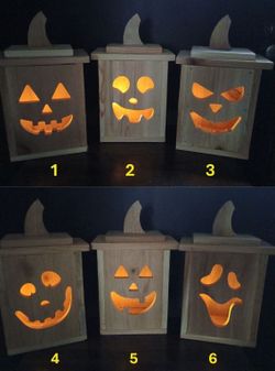 Handmade Cedar Jack-O-Lantern Box - Made to Order - Choose Your Face – Reusable LED Light Included - $30