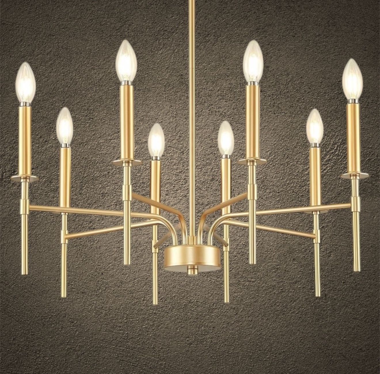 Modern Farmhouse Gold Chandelier, 8-Light Metal Candle Chandelier