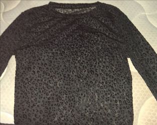 Small black leopard print mesh long-sleeve top