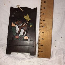 Vintage Japanese Carved Wood Hand Painted Deer Plaque 