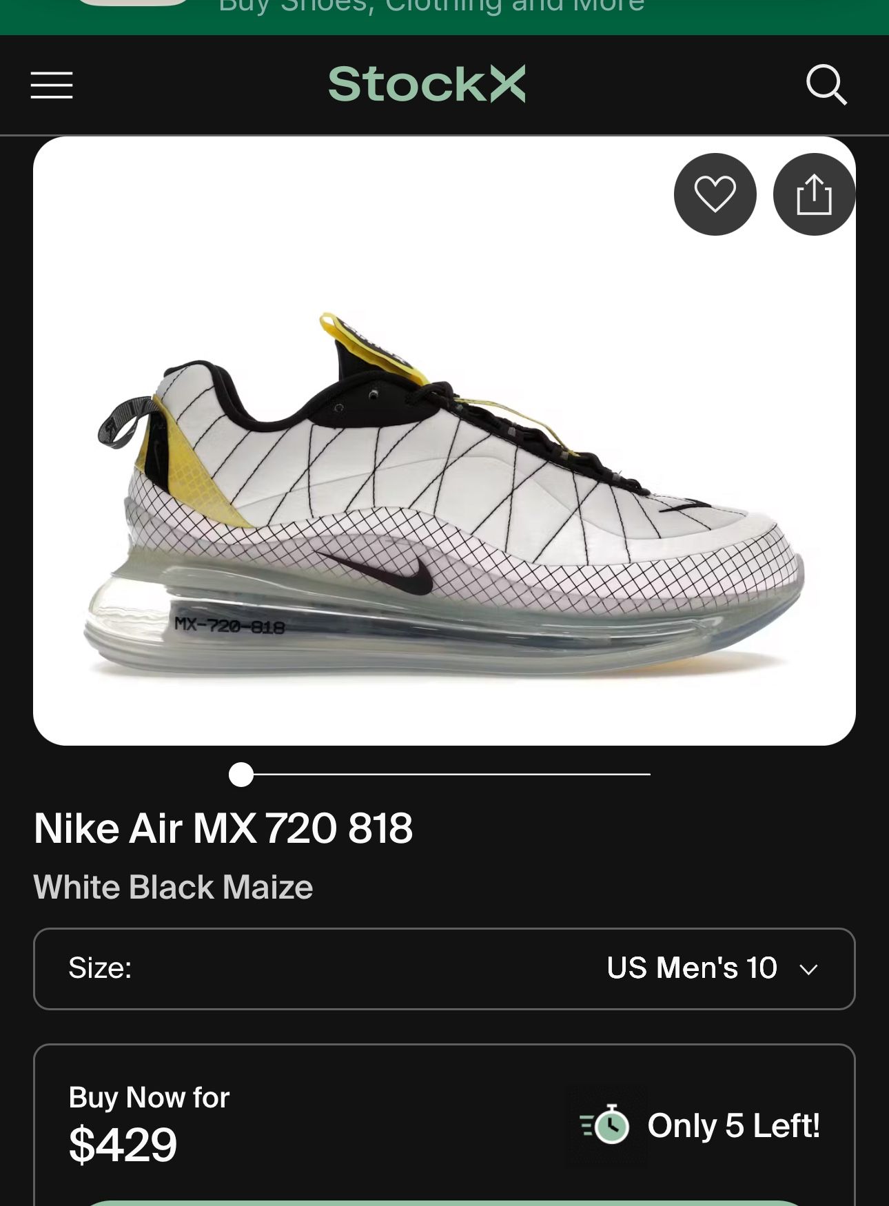 Nike Air MX 720 818 Size 10