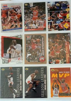 A collection of Michael Jordan basketball trading cards